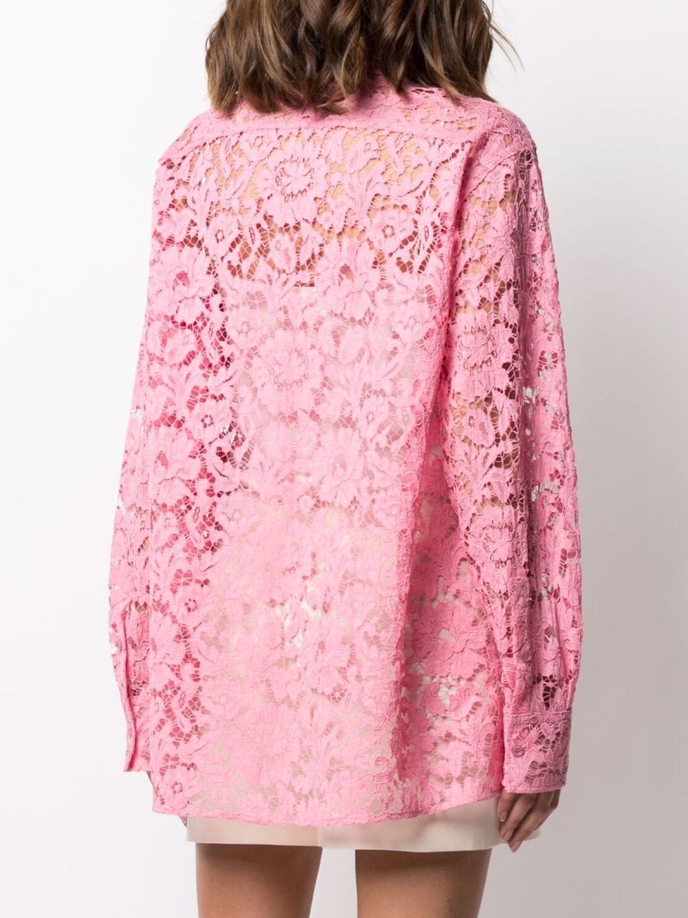 Shop Valentino Long-sleeve Lace Shirt In Rosa