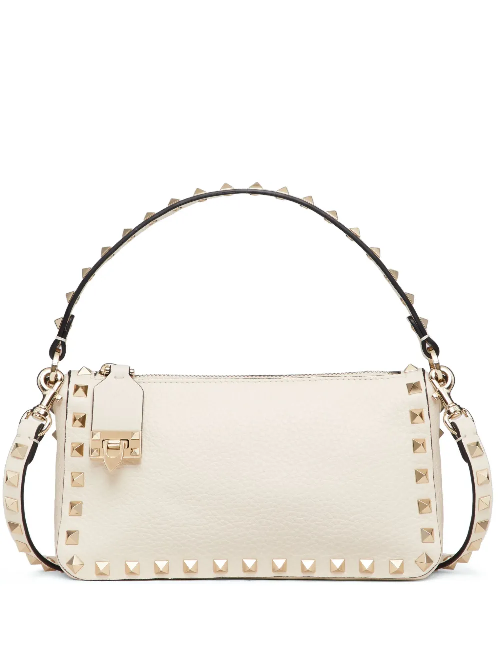 Shop Valentino Small Rockstud Leather Crossbody Bag In Neutrals