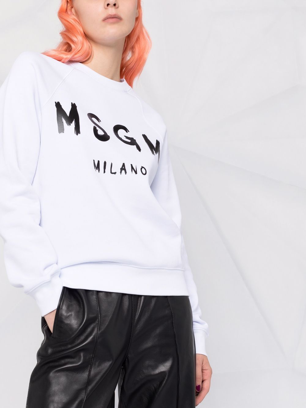 Shop Msgm Logo-print Crew Neck Sweatshirt In Weiss