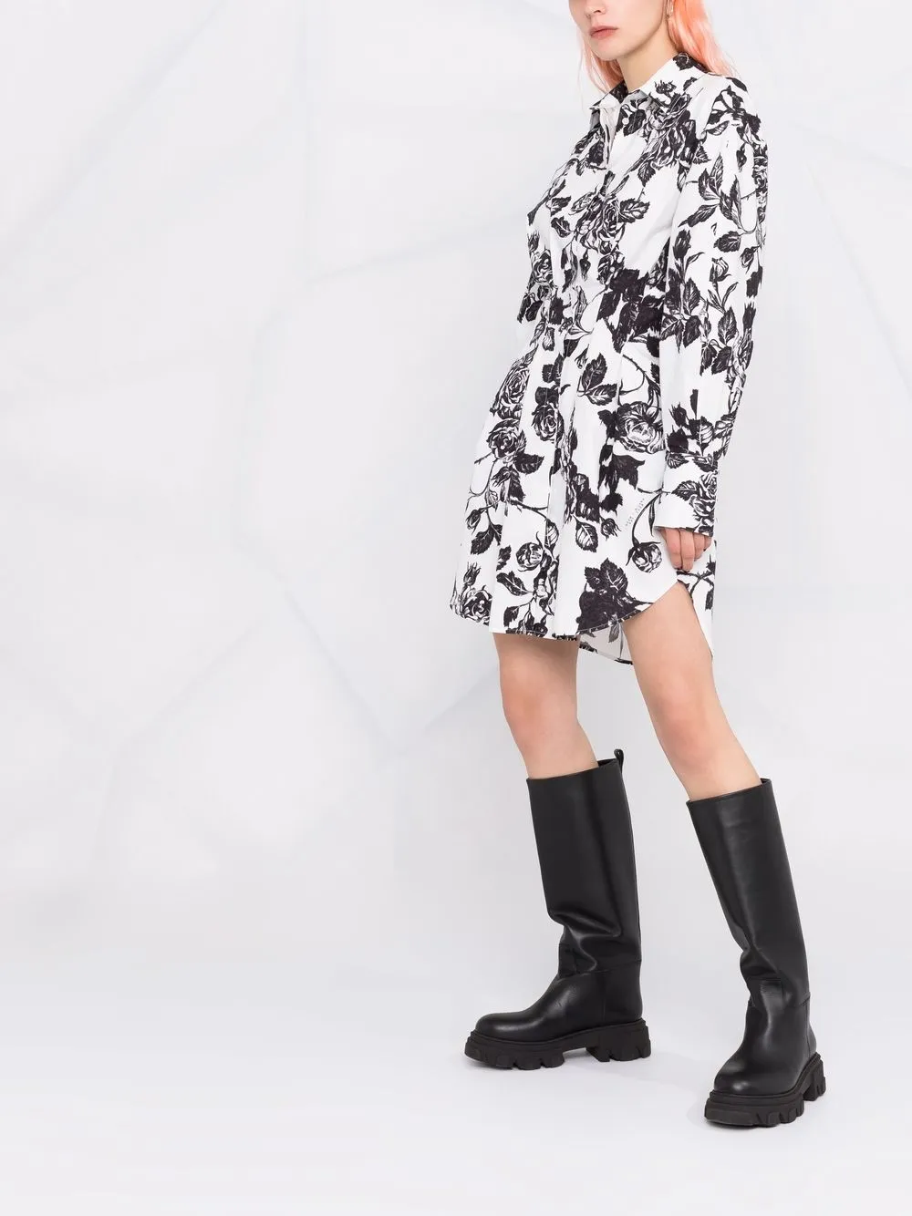 Msgm Floral Shift Shirt Dress In White