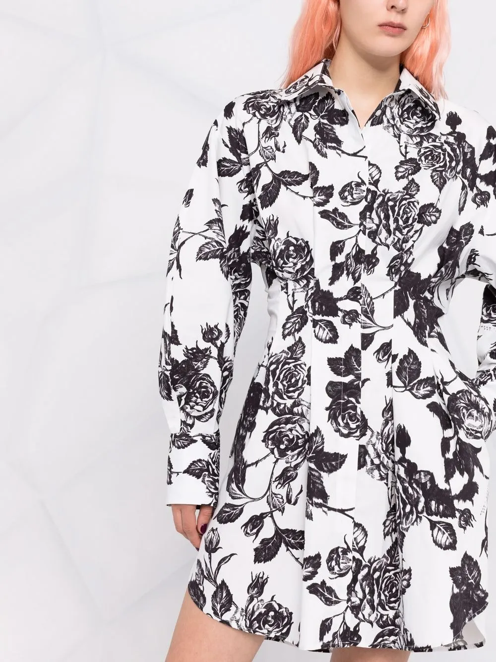 Msgm Floral Shift Shirt Dress In White