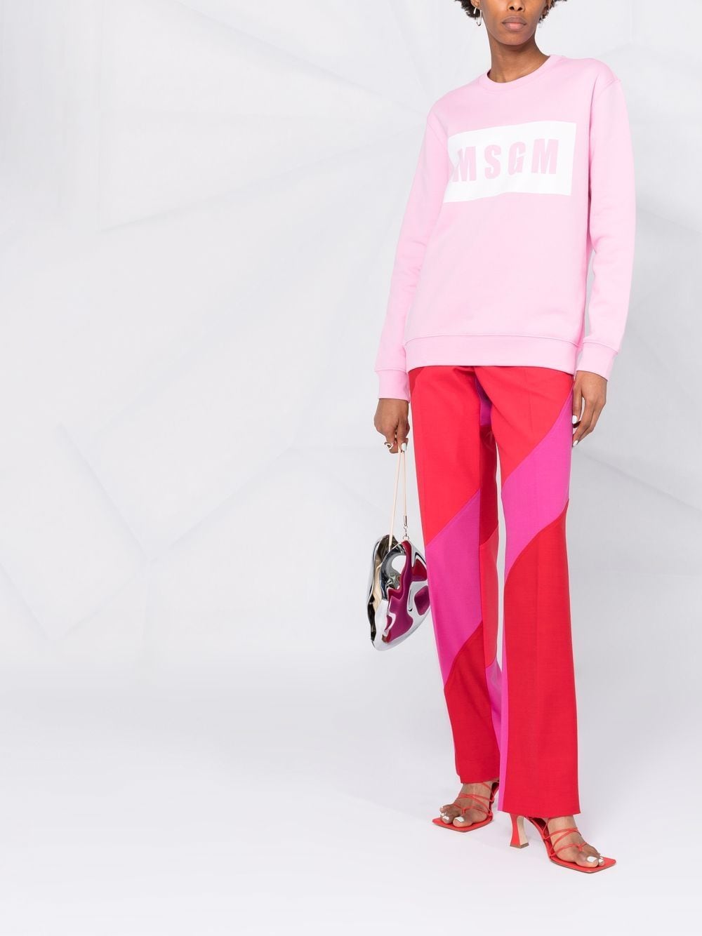 Shop Msgm Crew Neck Logo-print Sweatshirt In 粉色