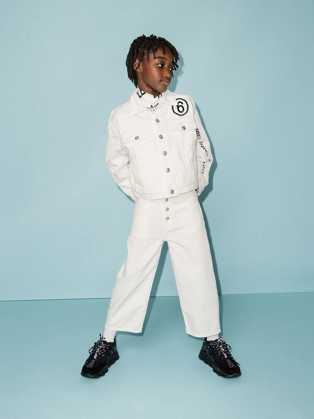 фото Mm6 maison margiela kids джинсовая куртка с вышитым логотипом