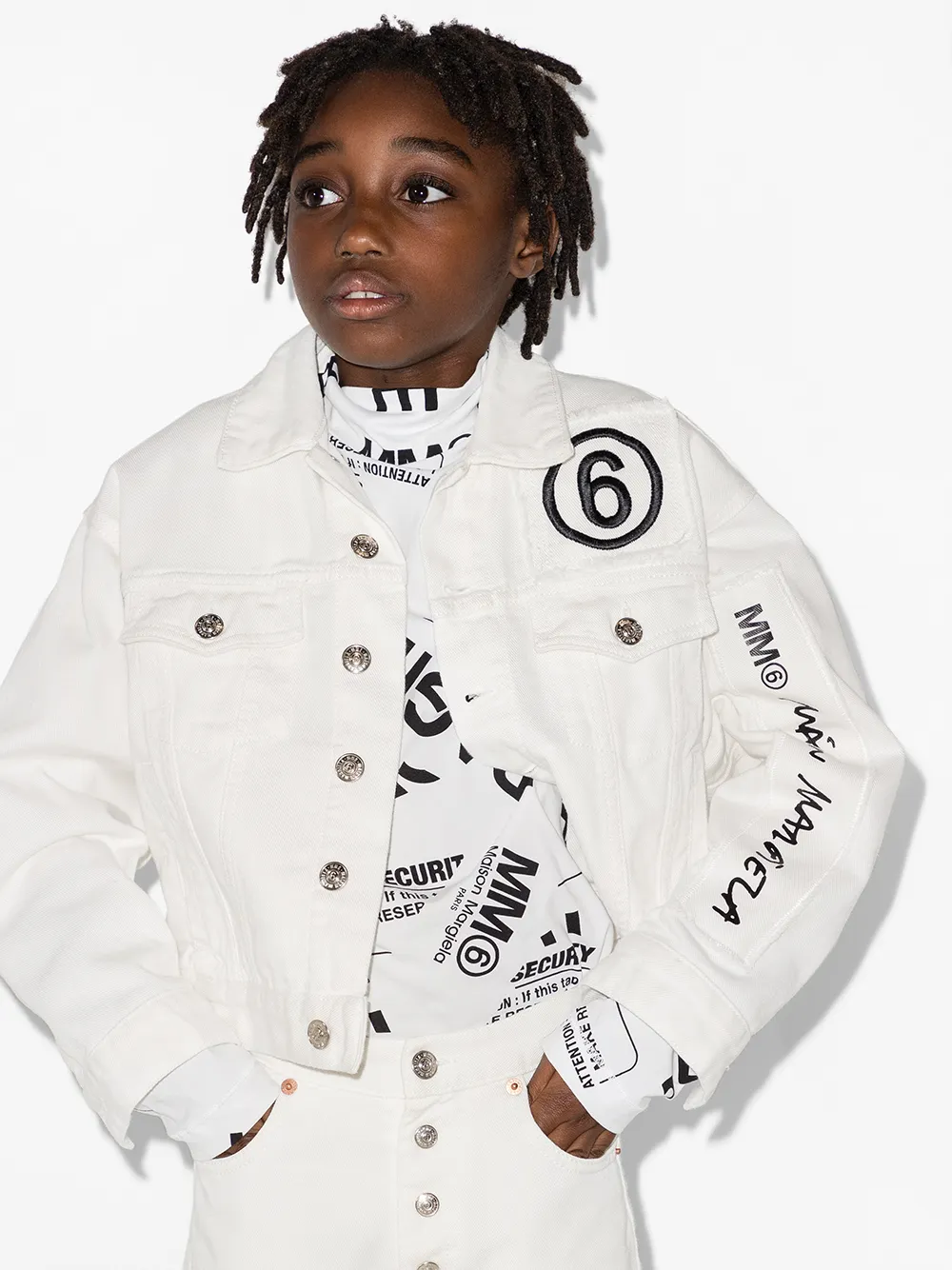 фото Mm6 maison margiela kids джинсовая куртка с вышитым логотипом