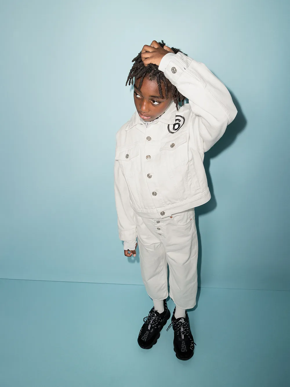 фото Mm6 maison margiela kids джинсовая куртка с вышитым логотипом