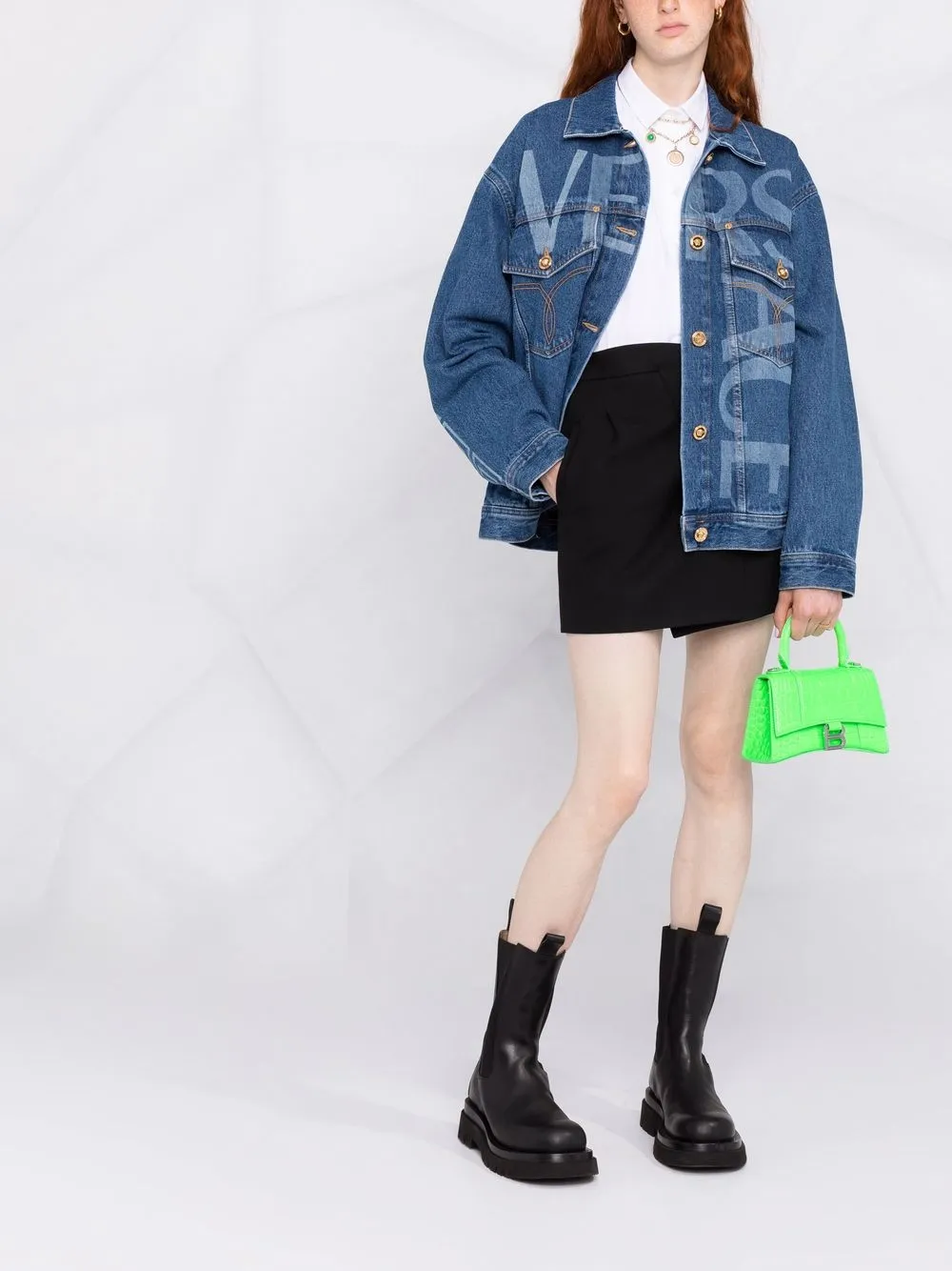 Image 2 of Versace Greca-trim logo-print denim jacket