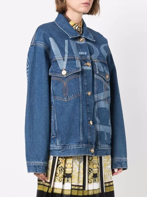 Greca-trim logo-print denim jacket 