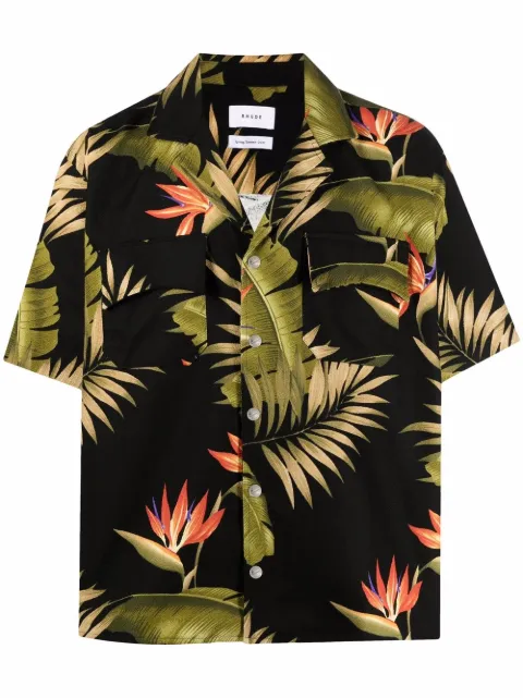 RHUDE camisa con palmeras estampadas