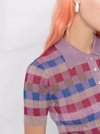 cropped check-knit polo shirt展示图