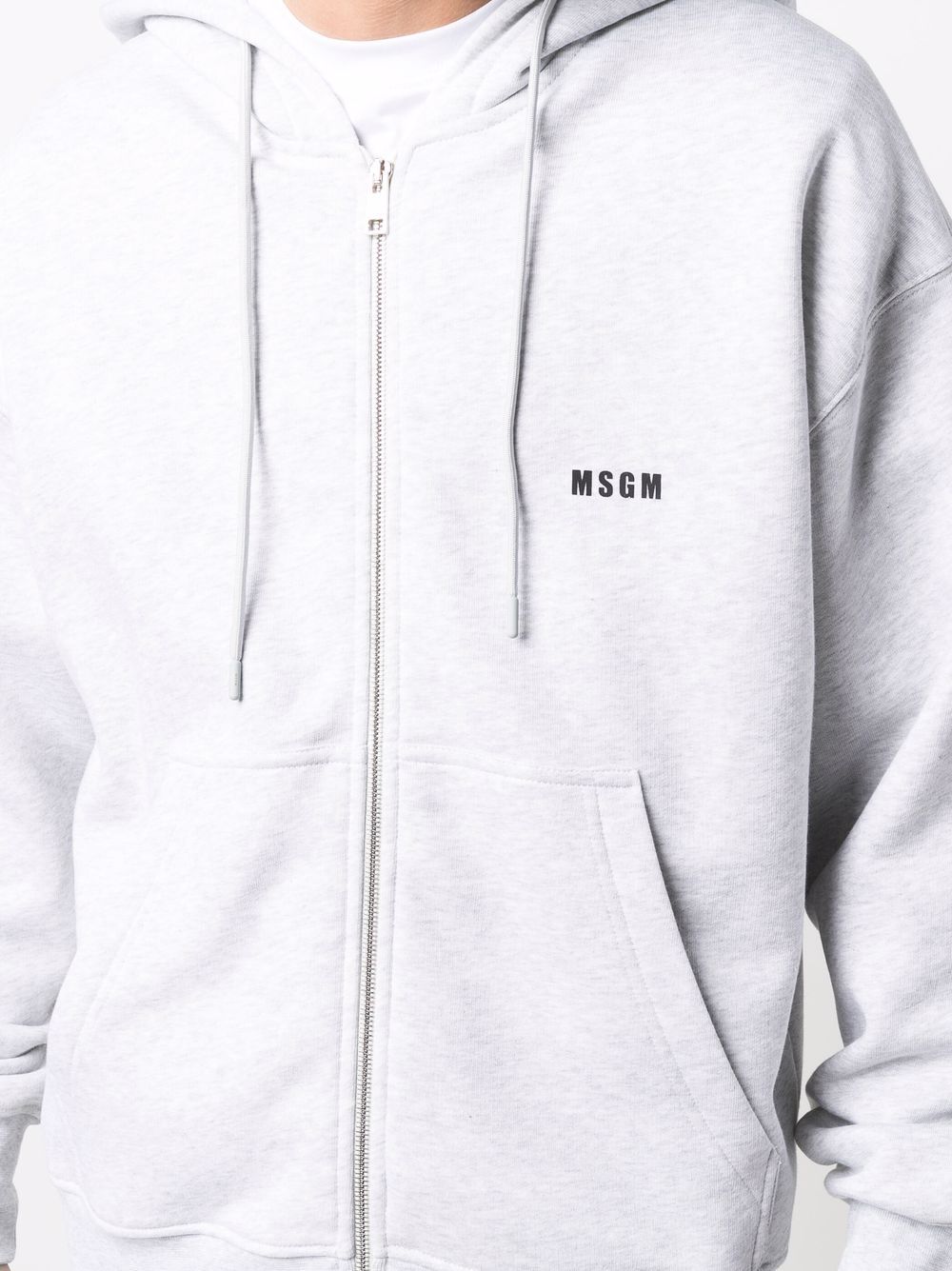 Shop Msgm Logo-print Drawstring Hoodie In Grau