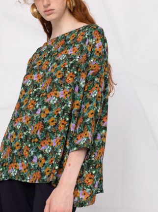 floral three-quarter sleeve blouse展示图