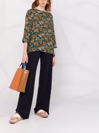 floral three-quarter sleeve blouse展示图