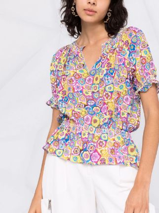 smocked-waist floral-print blouse展示图