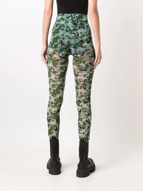 GANNI floral-print Mesh Leggings - Farfetch