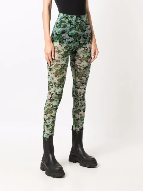 GANNI floral-print Mesh Leggings - Farfetch