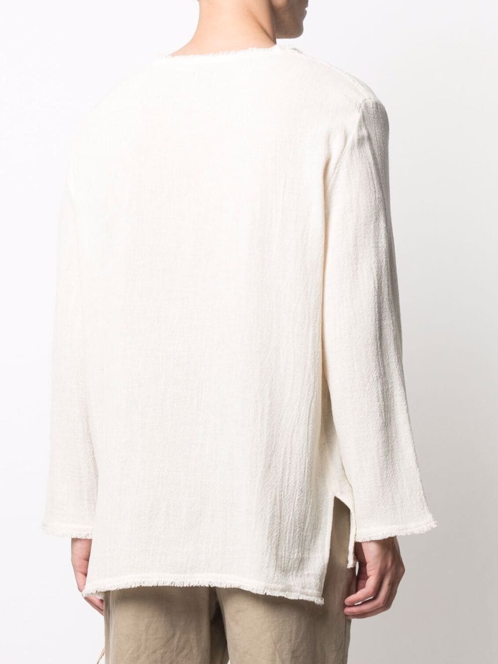 Shop Caravana Frayed-detail Long-sleeved Shirt In White