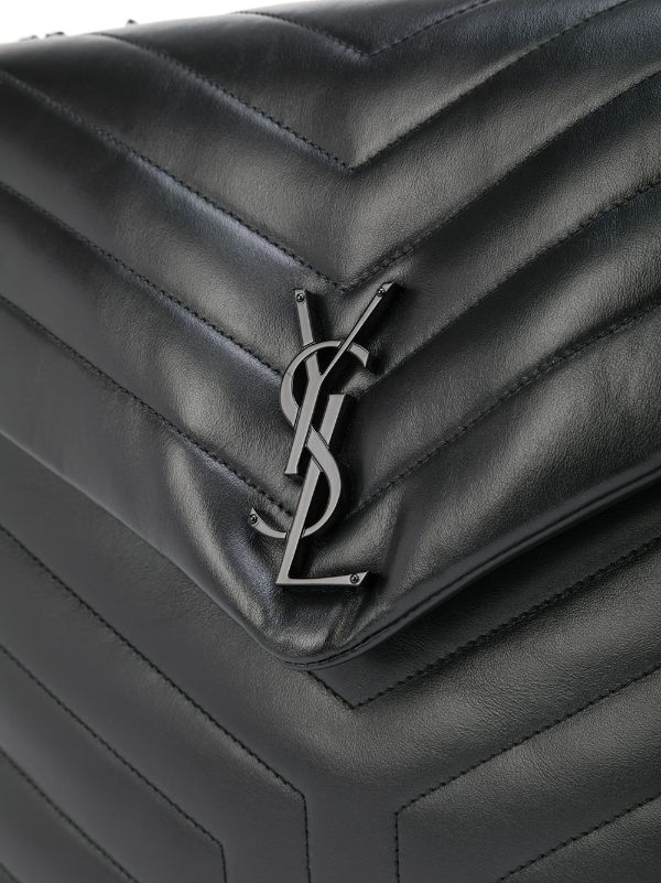 Saint Laurent Loulou Shoulder Bag Matelasse Chevron Leather Toy Gray