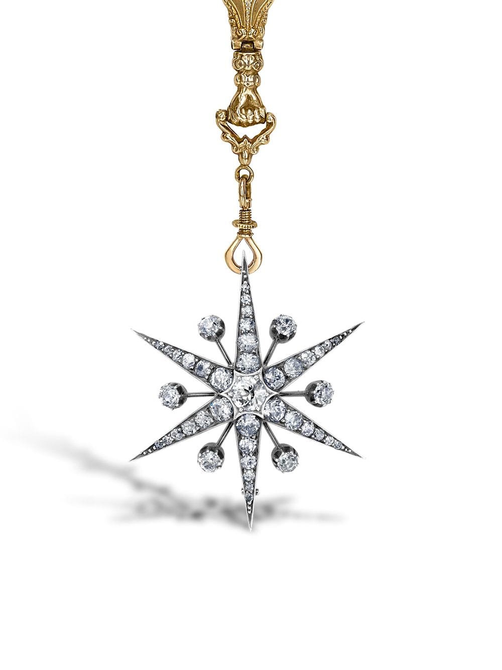 Pre-owned Pragnell Vintage 1837-1901 18kt Yellow Gold Victorian Star Long Pendant Diamond Necklace