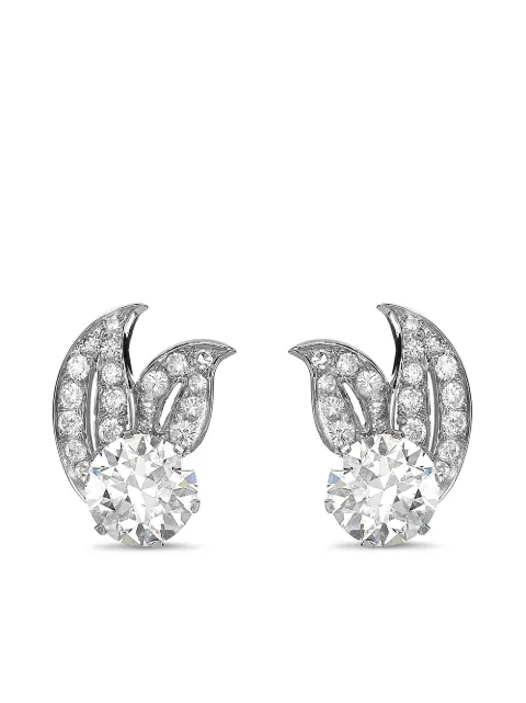 Pragnell Vintage 1911-1940 platinum Art Deco diamond leaf earrings