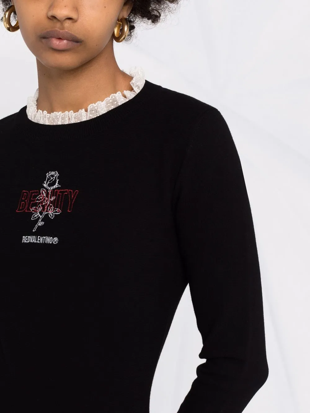 фото Red valentino трикотажное платье мини с кружевом