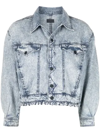 MOTHER The Fly Away Ruffle Denim Jacket 