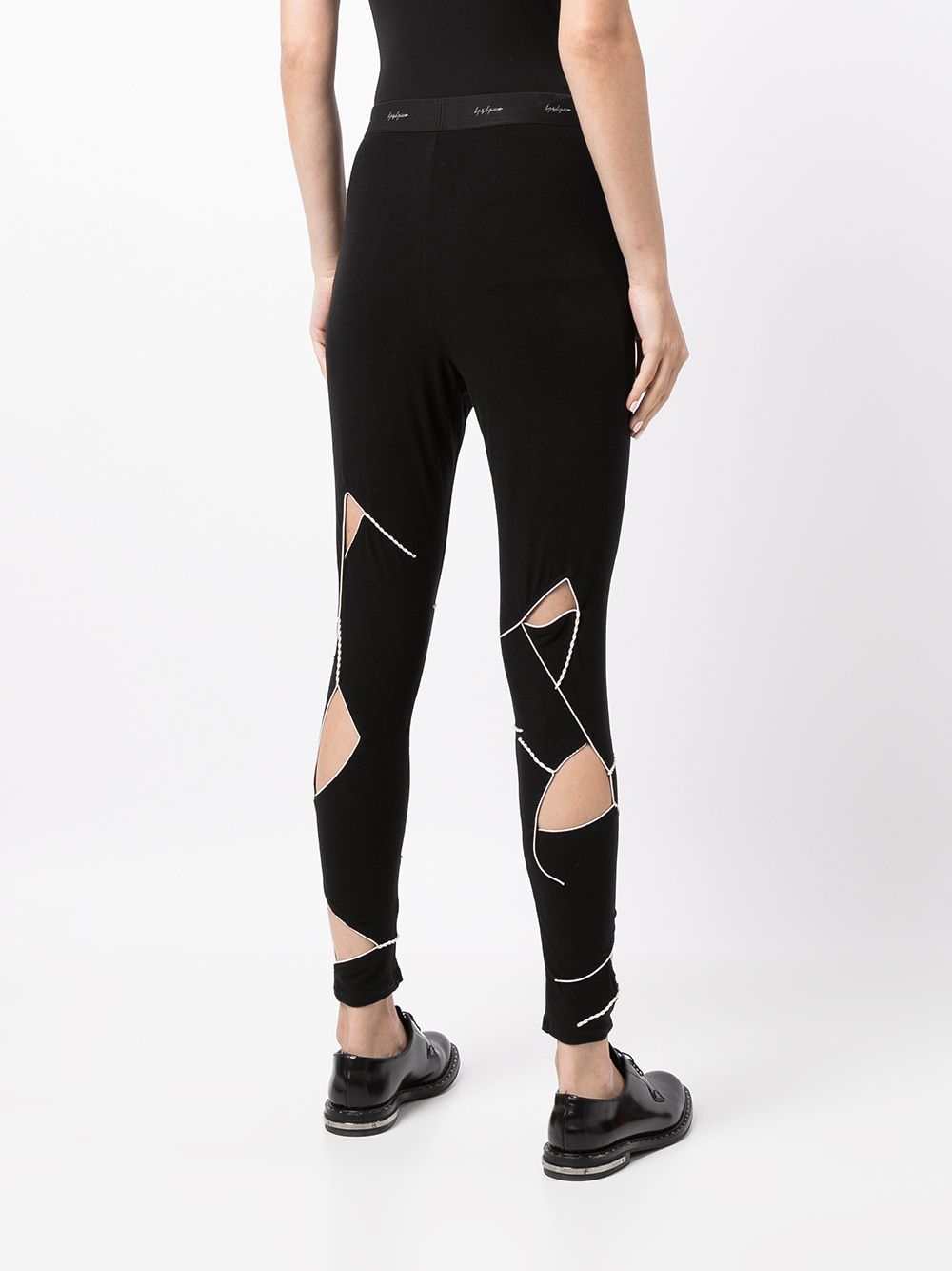 Shop Yohji Yamamoto Logo-waist Cut-out Leggings In Black