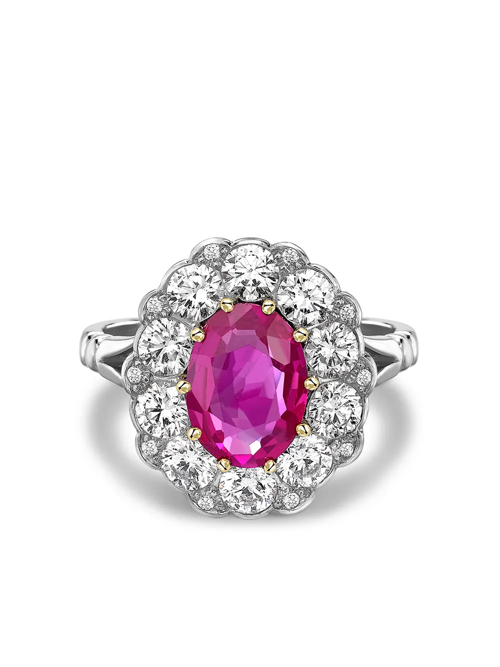 Image 1 of Pragnell Vintage platinum Contemporary Burmese pink sapphire and diamond ring