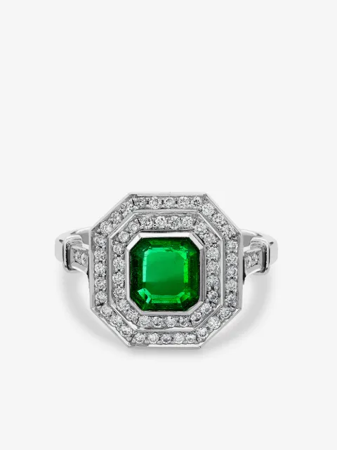 Pragnell Vintage 1911-1940 platinum Art Deco emerald and diamond target ring