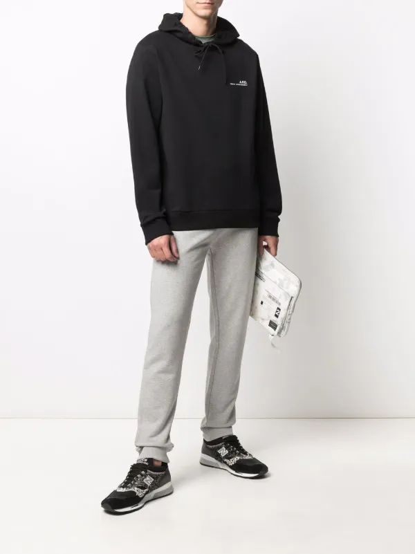 A.P.C. logo-print Cotton Drawstring Hoodie | Black | FARFETCH