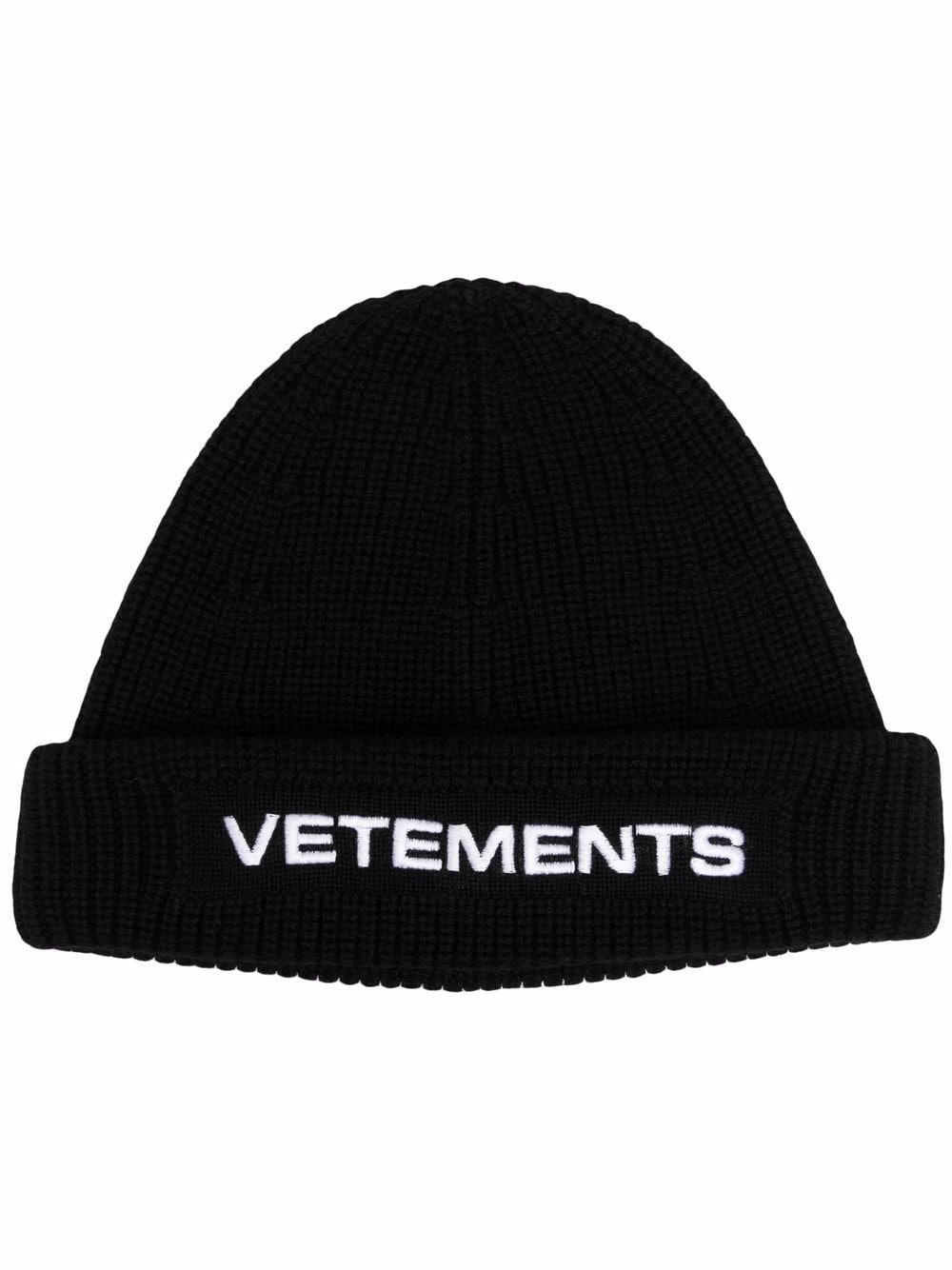 Vetements Logo-print Knitted Beanie In Black