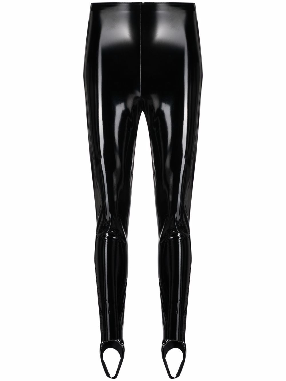 Wolford + Amina Muaddi Latex Stirrup Leggings in Black