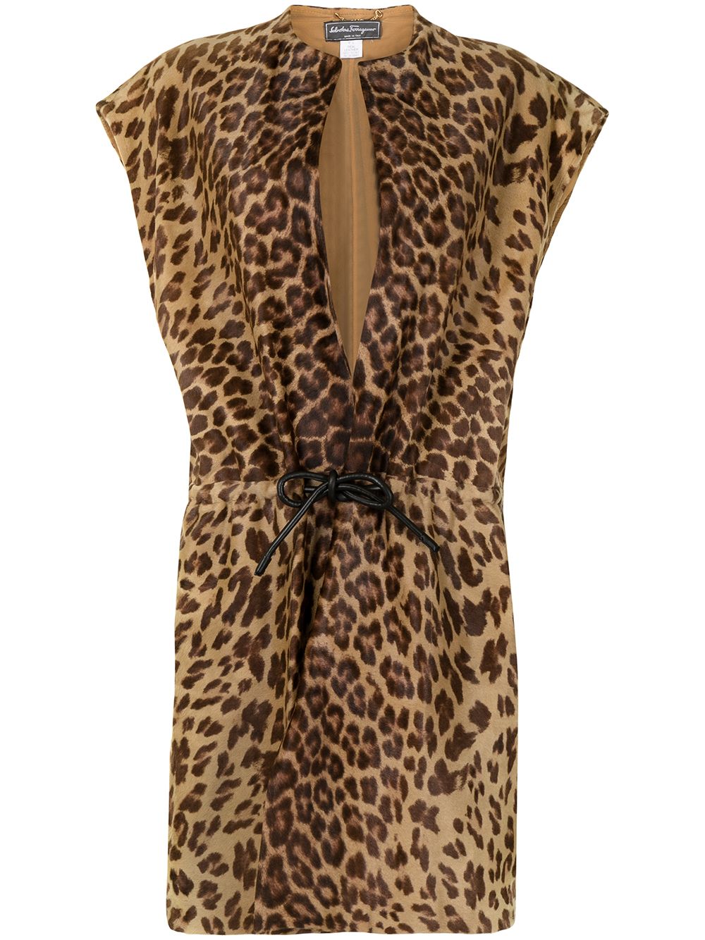 Pre-owned Ferragamo 1990s Leopard-print Sleeveless Coat In Brown