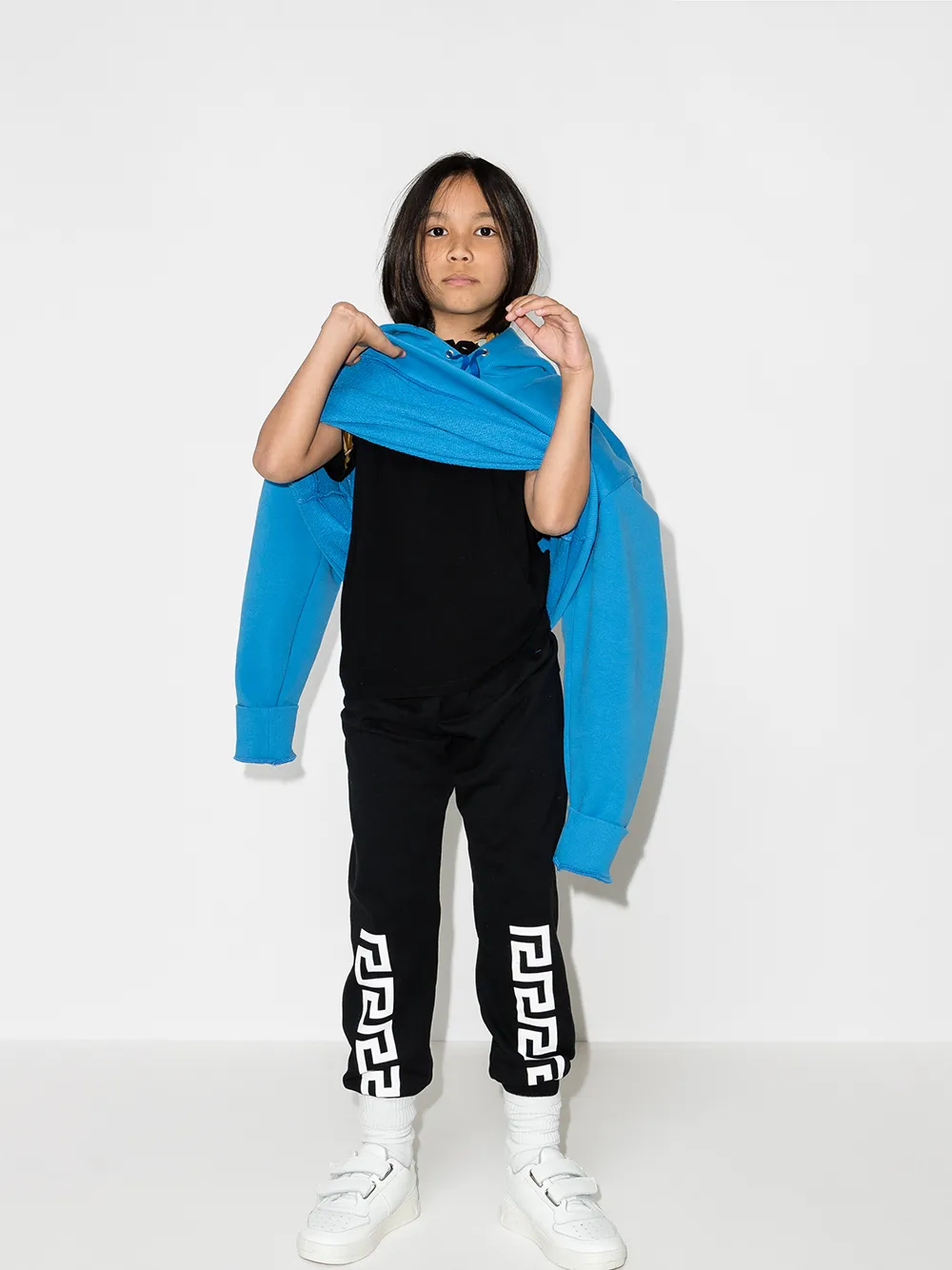 Versace Black Greca Print Cotton Track Pants In Black