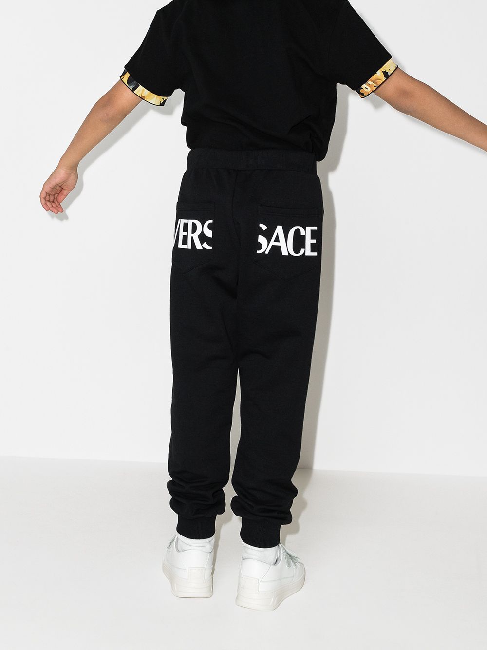Shop Versace Greca Kids Track Pants In Black