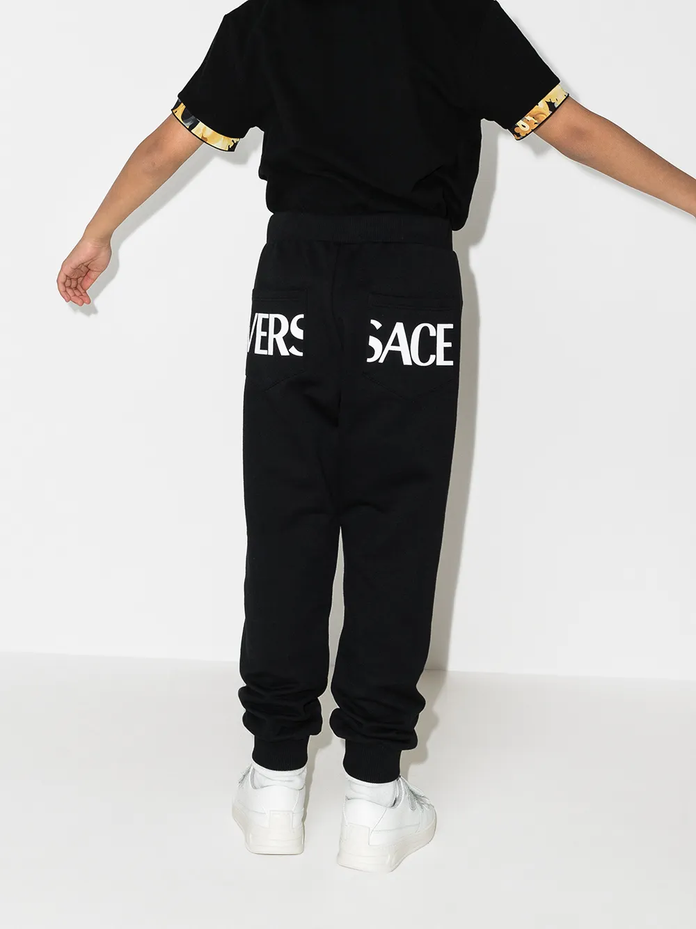 Versace Black Greca Print Cotton Track Pants In Black