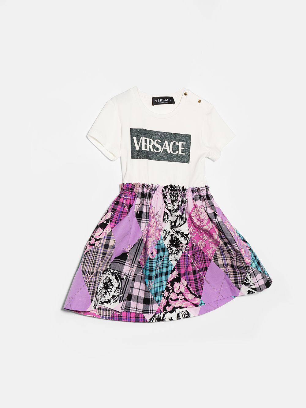 фото Versace kids платье в технике пэчворк с логотипом