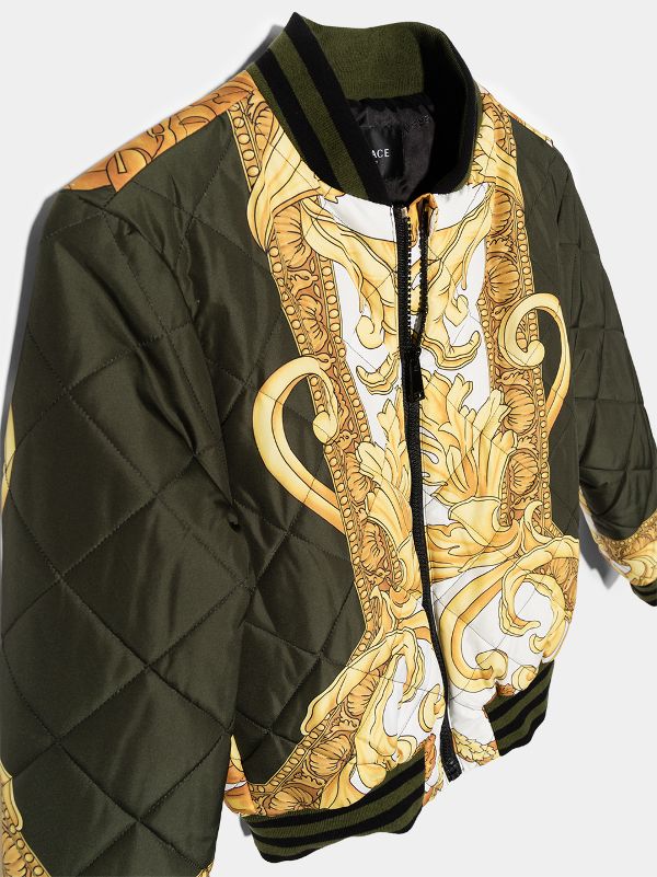 baroque printed quilted bomber jacket