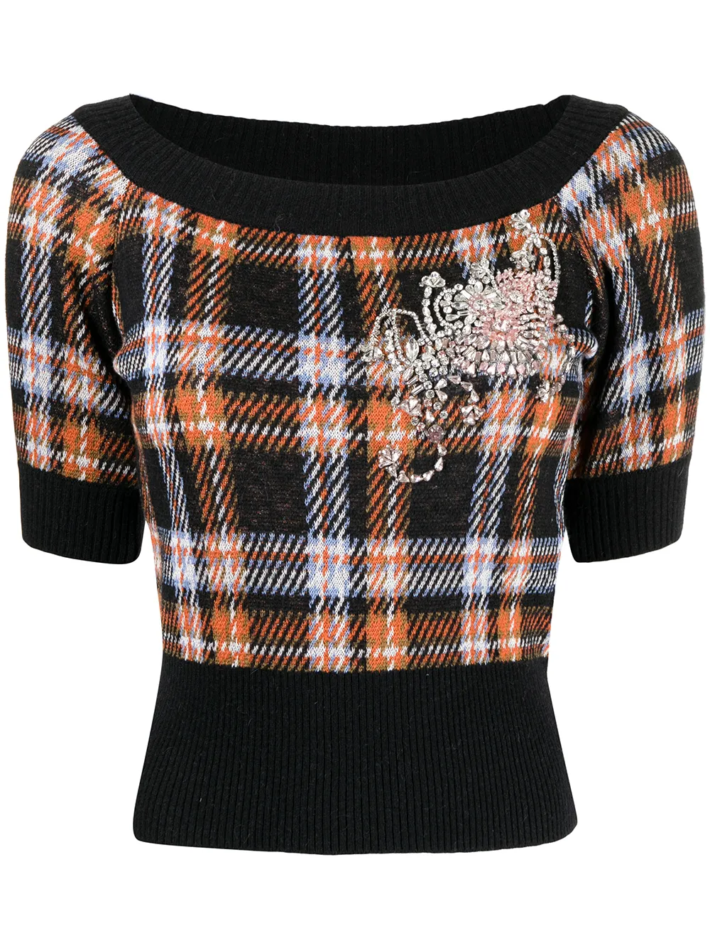 

Nº21 tartan-check print knitted top - Naranja