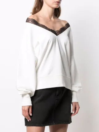 lace-trim off-shoulder sweatshirt展示图