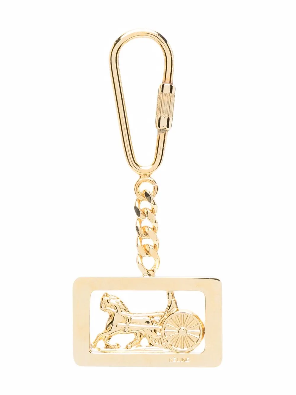 Pre-owned Celine 1980s Carriage Logo Keychain In Gold