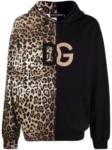 Dolce & Gabbana leopard-print spliced DG logo hoodie