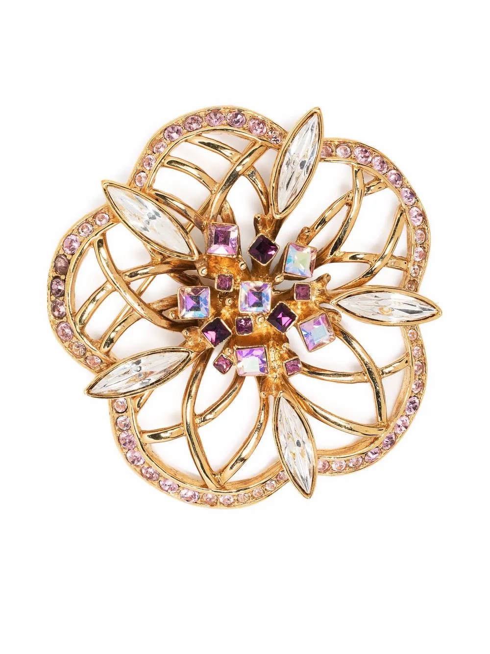 1970s crystal-embellished flower brooch