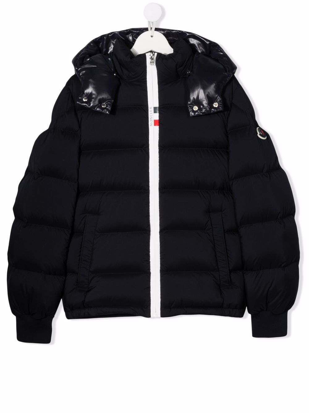 фото Moncler enfant пуховик с контрастным капюшоном