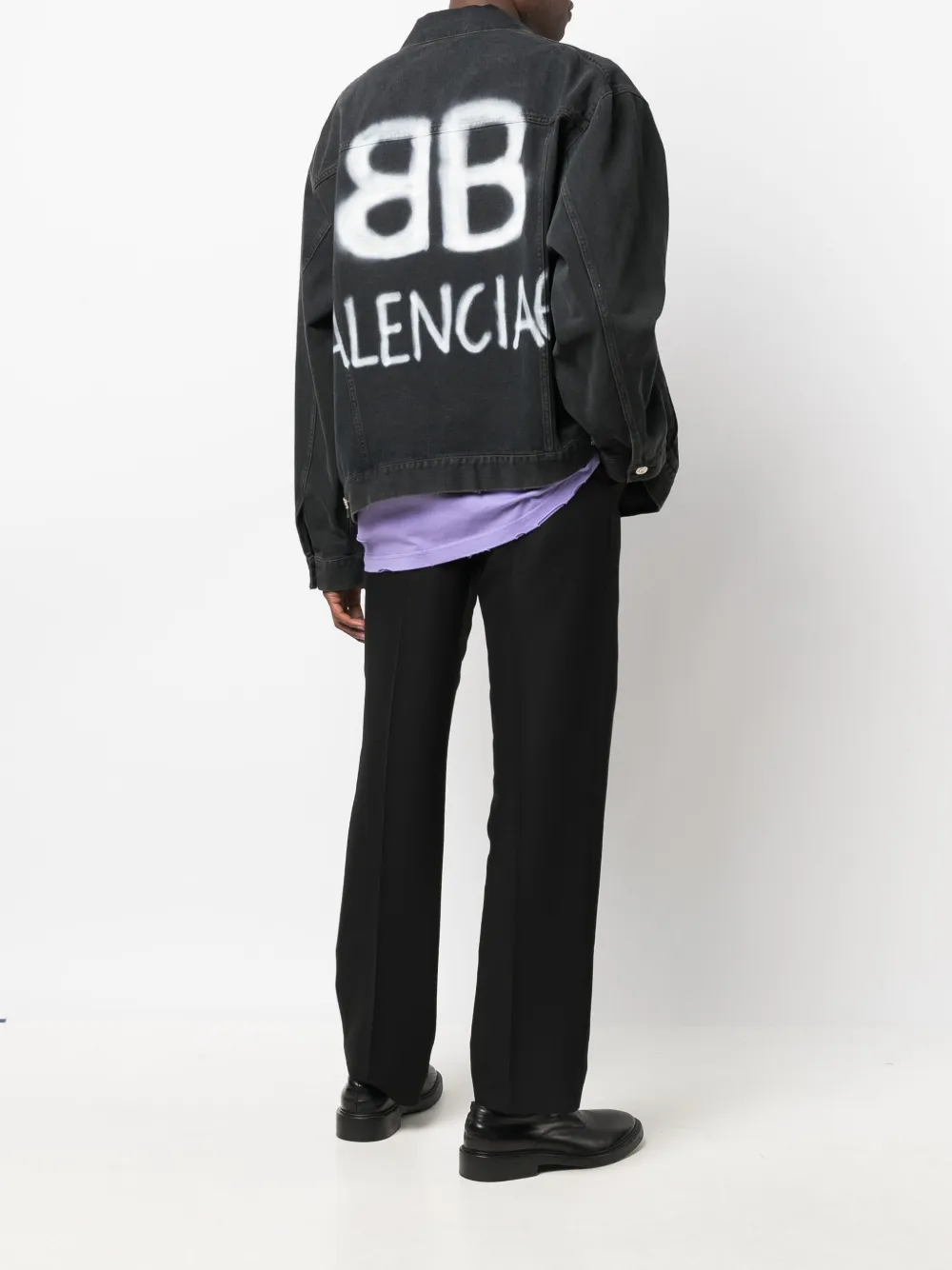 Balenciaga Spray Paint Logo Denim Jacket - Grey