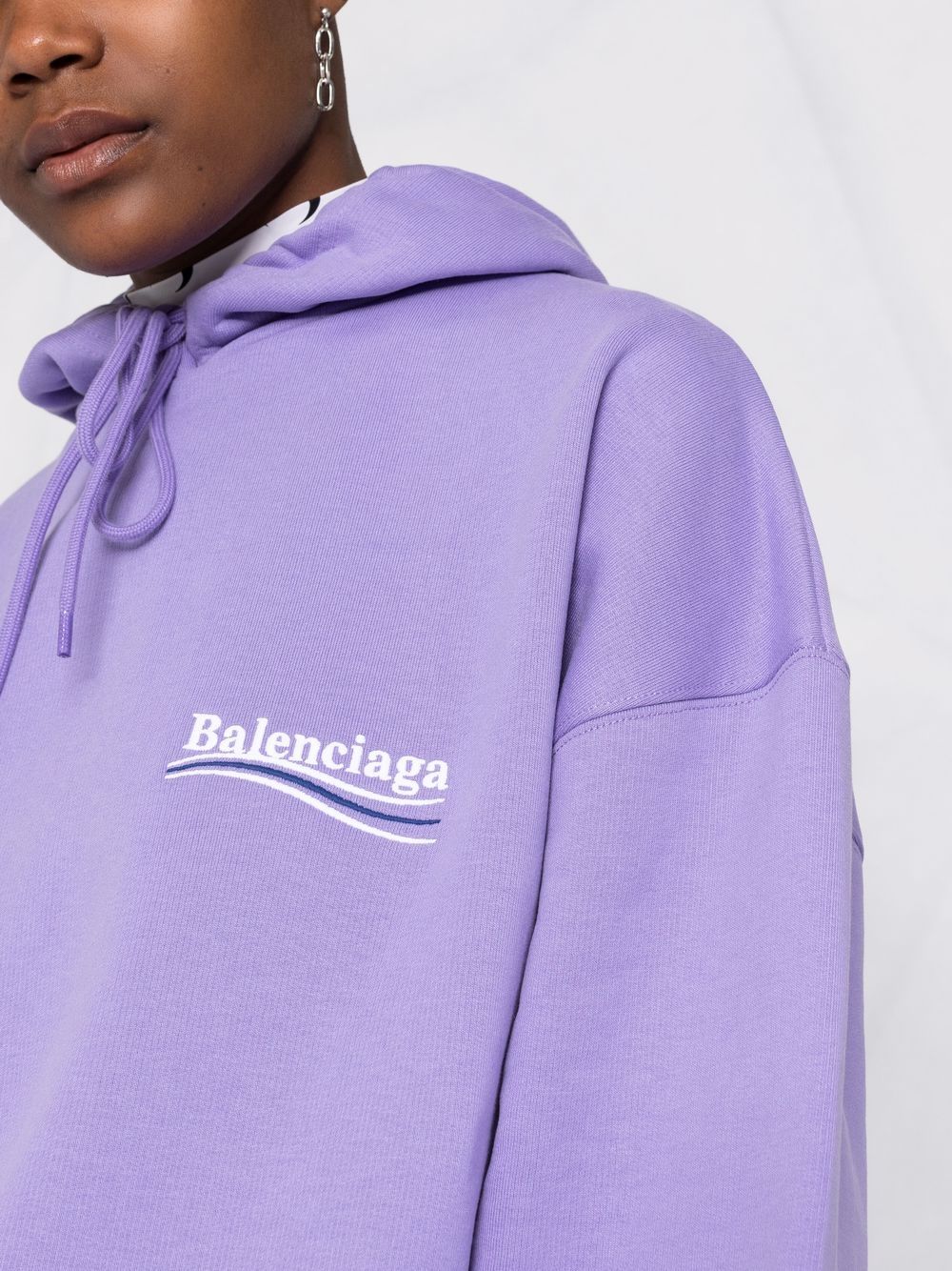 Shop Balenciaga Embroidered Logo Hoodie In Purple