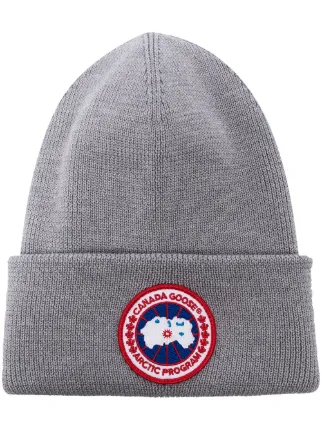 Canada Goose Gray Ribbed Knit Beanie with Red Logo Patch Canada Goose | Accessories | Canada Goose Gray Ribbed Knit  main image 2