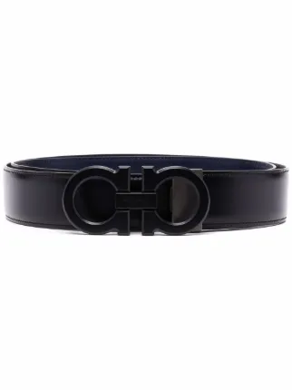 Salvatore Ferragamo ブラック レザーベルト FERRAGAMO フェラガモ リバーシブル ガンチーニ ベルト メンズ