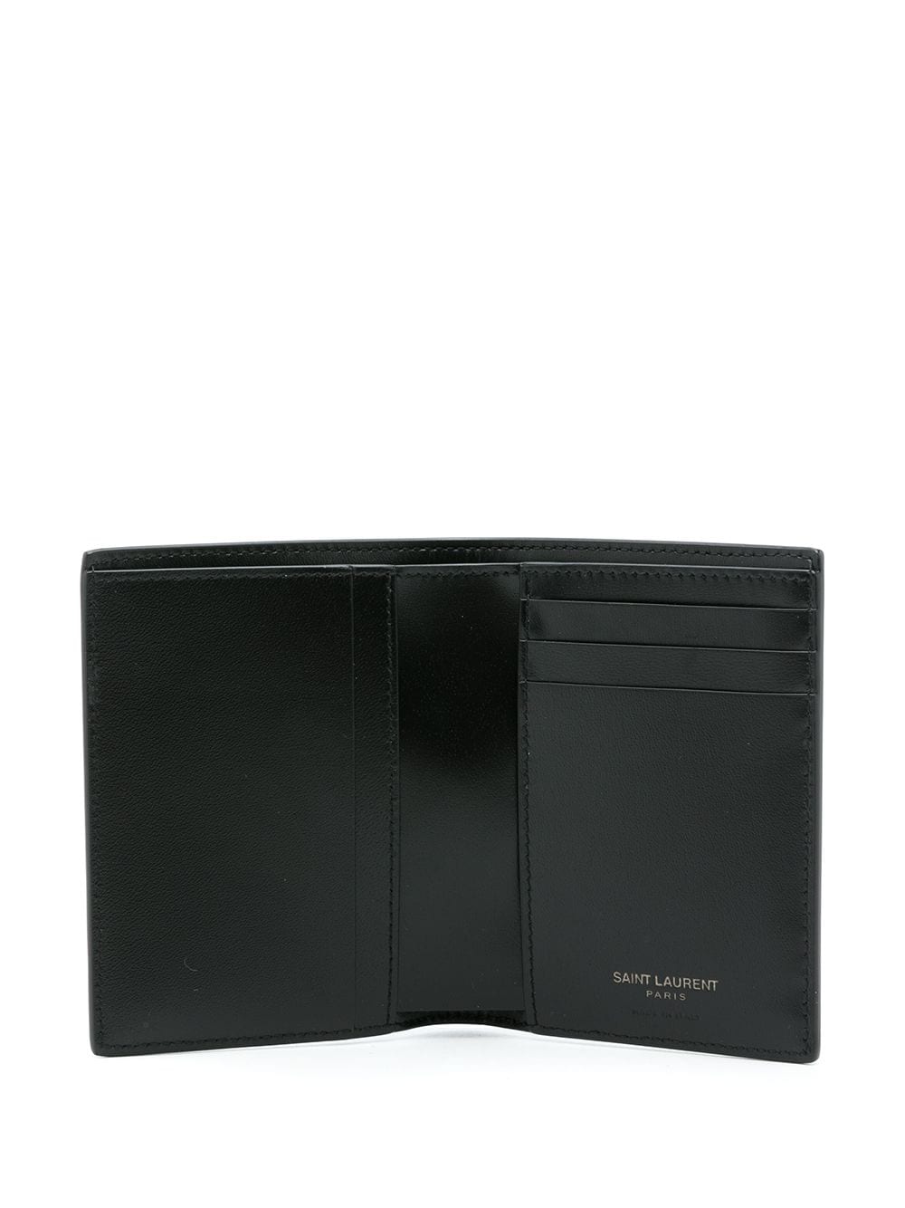 Shop Saint Laurent Embossed-logo Bi-fold Wallet In Black