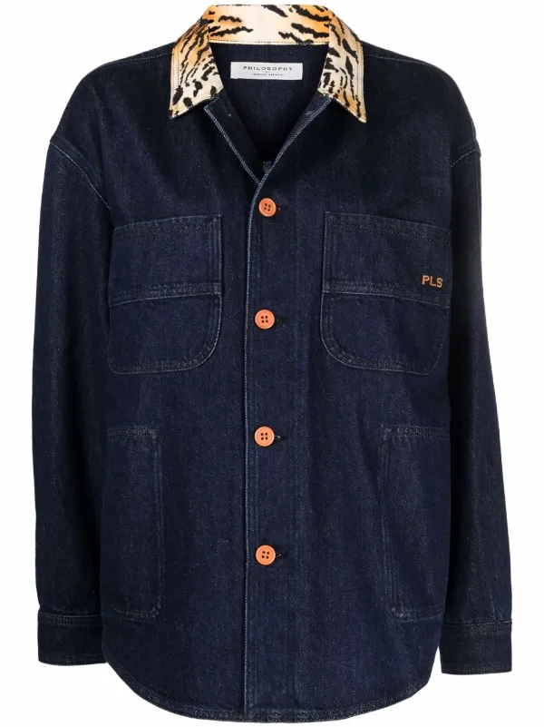 denim jacket with leopard print collar