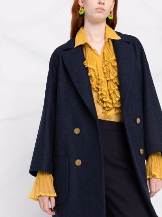 herringbone-pattern double-breasted coat展示图